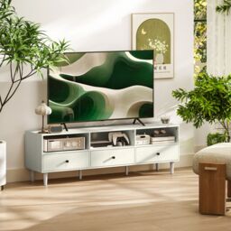 "HOMCOM TV Unit, TV Cabinet for up to 75"", with Drawers, Shelves, Cream White" - thumbnail 1