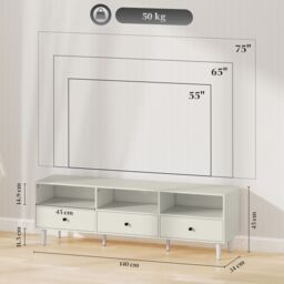 "HOMCOM TV Unit, TV Cabinet for up to 75"", with Drawers, Shelves, Cream White" - thumbnail 3