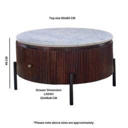 Indian Hub Opal Round Fluted Coffee Table with Marble Top & Metal Legs in Brown - thumbnail 8