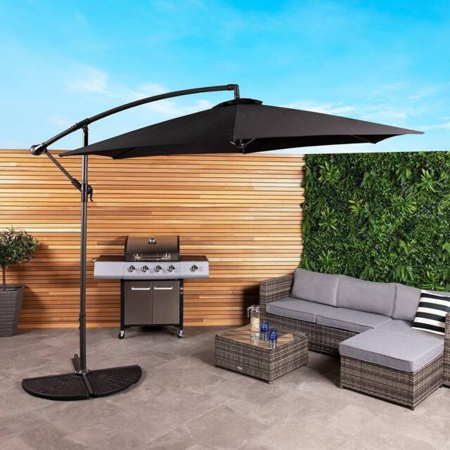 Charles Bentley 3m Hanging Banana Cantilever Patio Garden Umbrella in Black - image 1