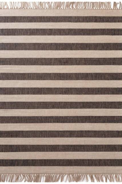 THE RUGS Handloom Jute Rug Playa Natural White Black Living Room Rug Striped - Size: 200 cm x 300 cm - image 1