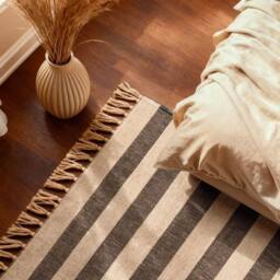 THE RUGS Handloom Jute Rug Playa Natural White Black Living Room Rug Striped - Size: 200 cm x 300 cm - thumbnail 2
