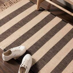THE RUGS Handloom Jute Rug Playa Natural White Black Living Room Rug Striped - Size: 200 cm x 300 cm - thumbnail 4