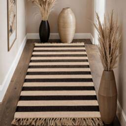 THE RUGS Handloom Jute Rug Playa Natural White Black Living Room Rug Striped - Size: 200 cm x 300 cm - thumbnail 5