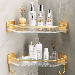 Nordara Silver with 2 hooks shower Shelf Bathroom Shower Rack in Gold - Size: 180 cm width x 180 cm drop - thumbnail 4