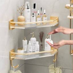 Nordara Silver with 2 hooks shower Shelf Bathroom Shower Rack in Gold - Size: 180 cm width x 180 cm drop - thumbnail 6