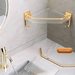 Nordara Silver with 2 hooks shower Shelf Bathroom Shower Rack in Gold - Size: 180 cm width x 180 cm drop - thumbnail 5
