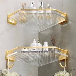Nordara Silver with 2 hooks shower Shelf Bathroom Shower Rack in Gold - Size: 180 cm width x 180 cm drop - thumbnail 2