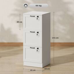 HOMCOM 3-Drawer File Cabinet, Lockable Filing Cabinet for A4 Letter, White - thumbnail 3