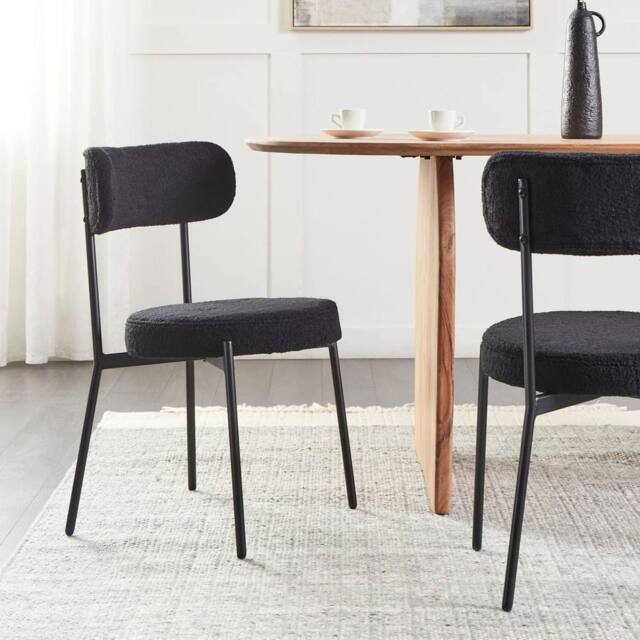 Wyld and Coco Black Bouclé Dining Chairs Set of 2 with Steel Legs - image 1