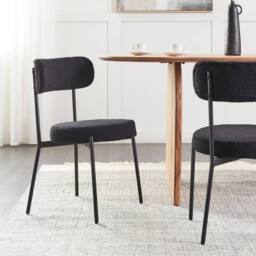 Wyld and Coco Black Bouclé Dining Chairs Set of 2 with Steel Legs