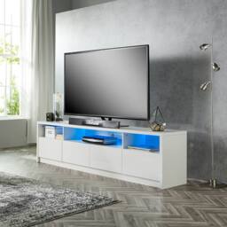 Moderna TV Stand Cabinet with LED White Gloss 200cm