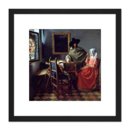 Artery8 Jan Vermeer Van Delft The Glass Of Wine 8X8 Inch Square Wooden Framed Wall Art Print Picture with Mount in Black - thumbnail 1