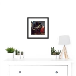 Artery8 Jan Vermeer Van Delft The Glass Of Wine 8X8 Inch Square Wooden Framed Wall Art Print Picture with Mount in Black - thumbnail 2
