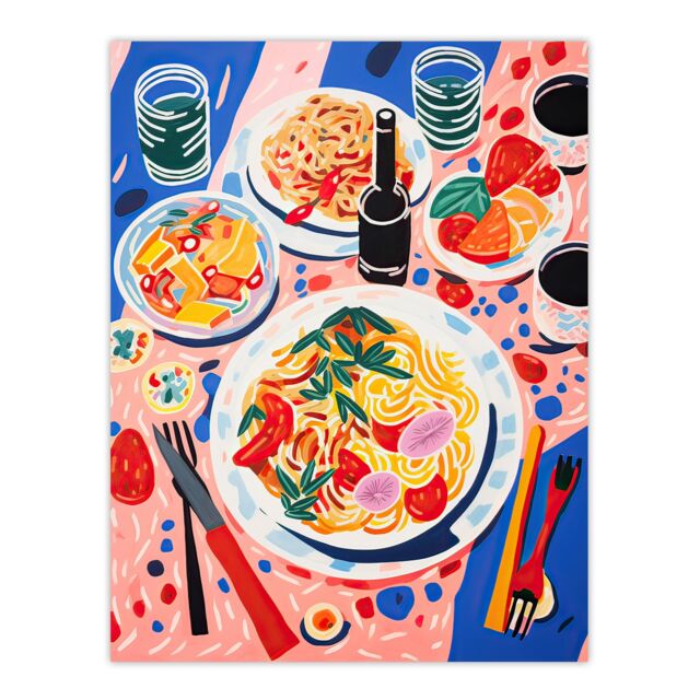 "Artery8 Wall Art Print Spaghetti Pasta Night Henri Matisse Style Painting Poster Picture - Size: W18"" x H24""" - image 1