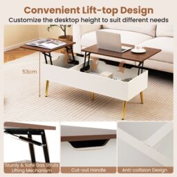 Gymax Lift Top Coffee Table Modern Center Table With Storage Compartments in Dark Brown - thumbnail 7