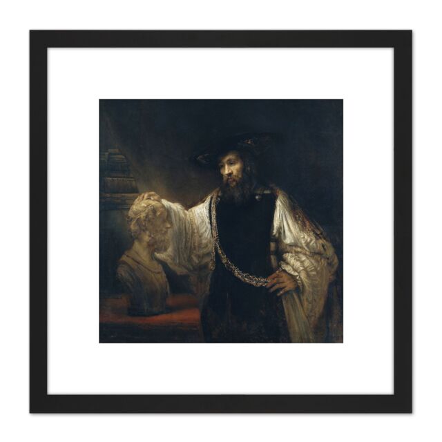 Artery8 Rembrandt Aristotle With A Bust Of Homer 8X8 Inch Square Wooden Framed Wall Art Print Picture with Mount in Black - image 1