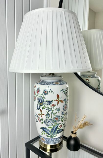 Downton Interiors Red Floral Ceramic Table Lamp with Pleated Shade - Size: Large - image 1