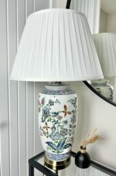 Downton Interiors Red Floral Ceramic Table Lamp with Pleated Shade - Size: Large