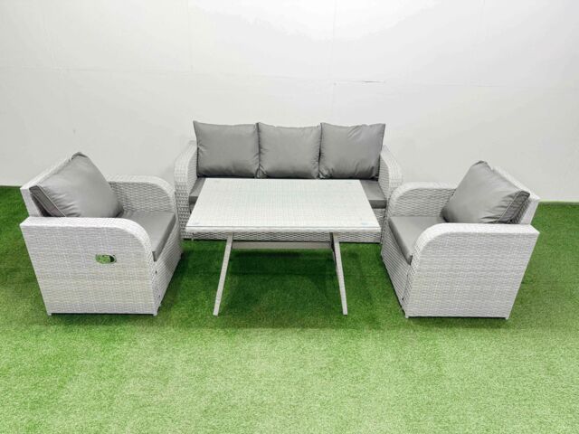 Fimous Reclining Chair 3 Seat Sofa Set Garden Furniture Set Light Grey - image 1