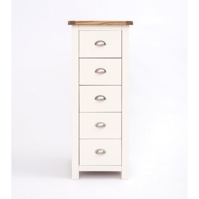 Cabinet Bits Lovere 5 Drawer Narrow Chest of Drawers Chrome Cup Handle in Off-White - image 1