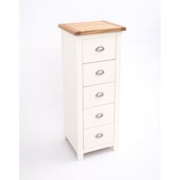 Cabinet Bits Lovere 5 Drawer Narrow Chest of Drawers Chrome Cup Handle in Off-White - thumbnail 4