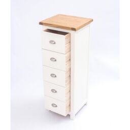 Cabinet Bits Lovere 5 Drawer Narrow Chest of Drawers Chrome Cup Handle in Off-White - thumbnail 5