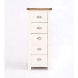 Cabinet Bits Lovere 5 Drawer Narrow Chest of Drawers Chrome Cup Handle in Off-White - thumbnail 1
