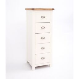 Cabinet Bits Lovere 5 Drawer Narrow Chest of Drawers Chrome Cup Handle in Off-White - thumbnail 3