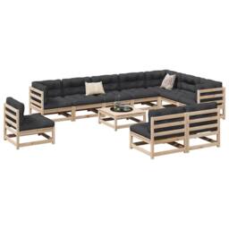 Berkfield Home Beautiful 11 Piece Garden Sofa Set Solid Wood Pine in Light Tan - thumbnail 2