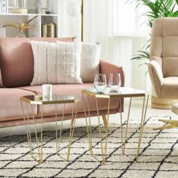 Wyld and Coco Glam Side Tables Set of 2 - Gold Base Mirrored Glass Tops