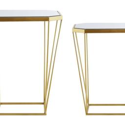 Wyld and Coco Glam Side Tables Set of 2 - Gold Base Mirrored Glass Tops - thumbnail 2