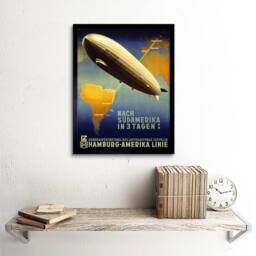 "Artery8 Travel Tourism Airship Zeppelin Germany South America Framed Art Print in Blue - Size: W12"" x H16""" - thumbnail 2