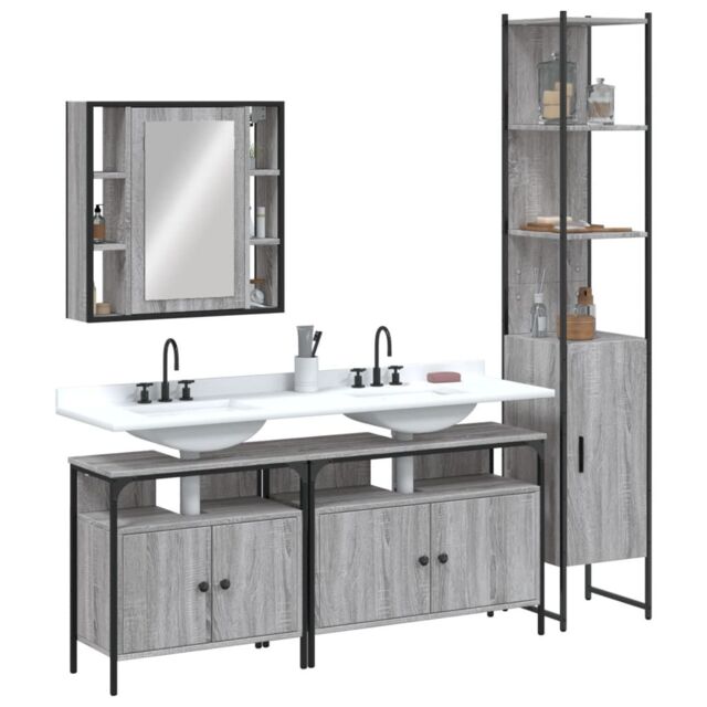 Berkfield Home 4 Piece Bathroom Cabinet Set Grey Sonoma Engineered Wood - image 1