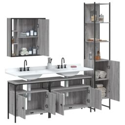 Berkfield Home 4 Piece Bathroom Cabinet Set Grey Sonoma Engineered Wood - thumbnail 4
