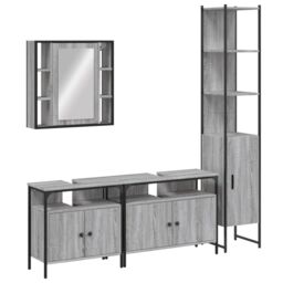 Berkfield Home 4 Piece Bathroom Cabinet Set Grey Sonoma Engineered Wood - thumbnail 2