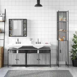 Berkfield Home 4 Piece Bathroom Cabinet Set Grey Sonoma Engineered Wood - thumbnail 3