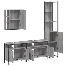 Berkfield Home 4 Piece Bathroom Cabinet Set Grey Sonoma Engineered Wood - thumbnail 5