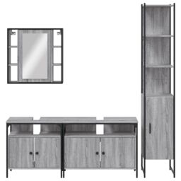 Berkfield Home 4 Piece Bathroom Cabinet Set Grey Sonoma Engineered Wood - thumbnail 6