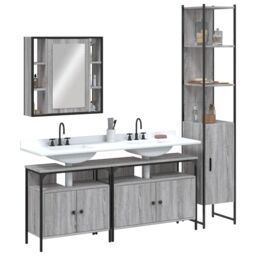 Berkfield Home 4 Piece Bathroom Cabinet Set Grey Sonoma Engineered Wood - thumbnail 1