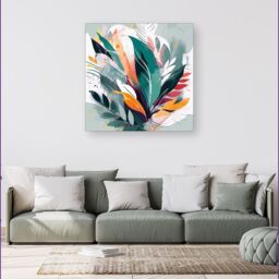 Warren Reed - Designer Coloured Abstrace Feather Leaves Canvas in Green - Size: w10 inch x h10 inch - thumbnail 4
