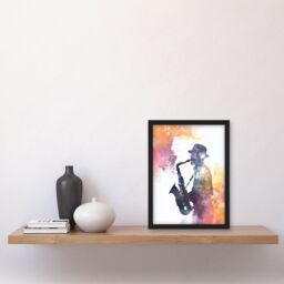 "Artery8 Saxophone Jazz Musician Orange Purple Watercolour Framed Art Print - Size: W12"" x H16""" - thumbnail 4
