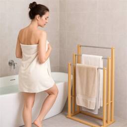 Havendro Bamboo Free Standing Bathroom Towel Rack in Brown - thumbnail 6