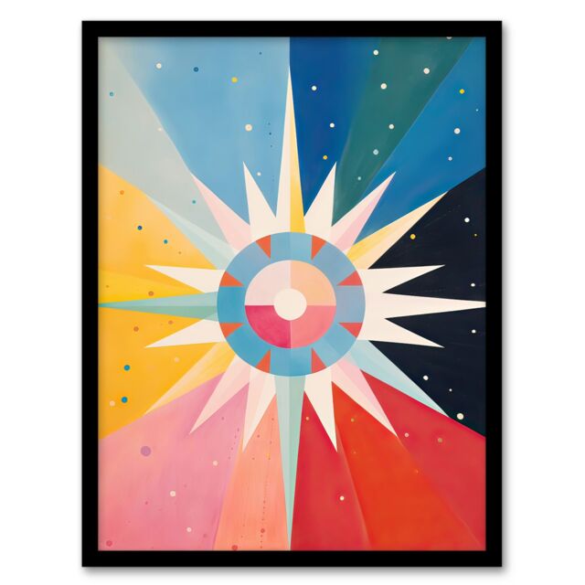 Artery8 Wall Art Print The Star Tarot Card Hilma af Klimt Style Oil Painting Geometric Rainbow Colour Gradient Artwork Framed - Size: A4 - image 1