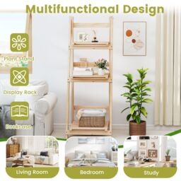 Costway 3-Tier Wooden Plant Stand Foldable Ladder Storage Shelf in Natural - thumbnail 5
