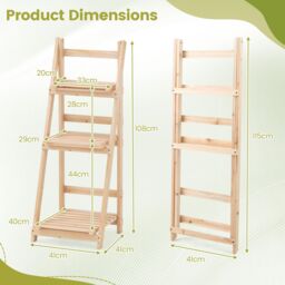 Costway 3-Tier Wooden Plant Stand Foldable Ladder Storage Shelf in Natural - thumbnail 2