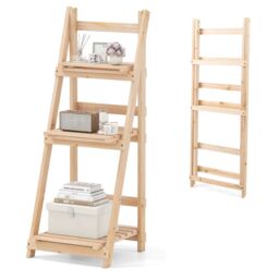 Costway 3-Tier Wooden Plant Stand Foldable Ladder Storage Shelf in Natural - thumbnail 8