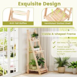 Costway 3-Tier Wooden Plant Stand Foldable Ladder Storage Shelf in Natural - thumbnail 7