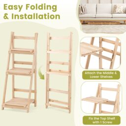 Costway 3-Tier Wooden Plant Stand Foldable Ladder Storage Shelf in Natural - thumbnail 6