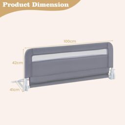Gymax 100CM Baby Bed Rail Folding Down Bed Guard With Strap & Washable Cover in Grey - thumbnail 5